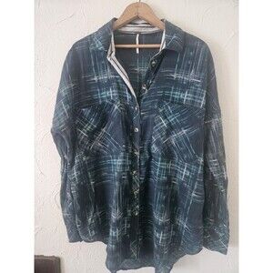 Free People Cotton Lightweight Button Down Tunic Blue L